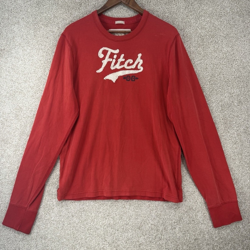 VTG Abercrombie And Fitch Shirt XL Red‎ Logo Muscle Fit Distressed Y2K *Flaw